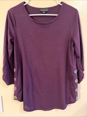 Fortune+Love Women's Plum Long-Sleeve Scoop Neck Top with Side Buttons